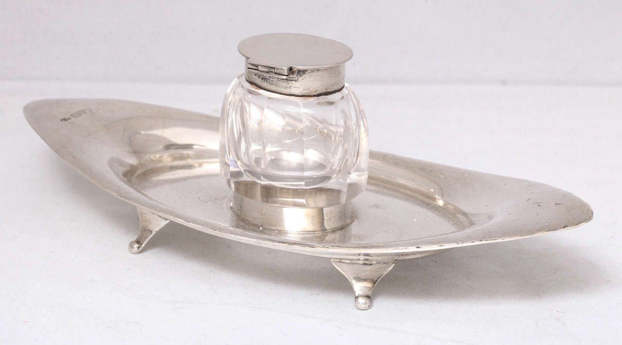 Edwardian Sterling Silver and Crystal Footed Inkstand 2