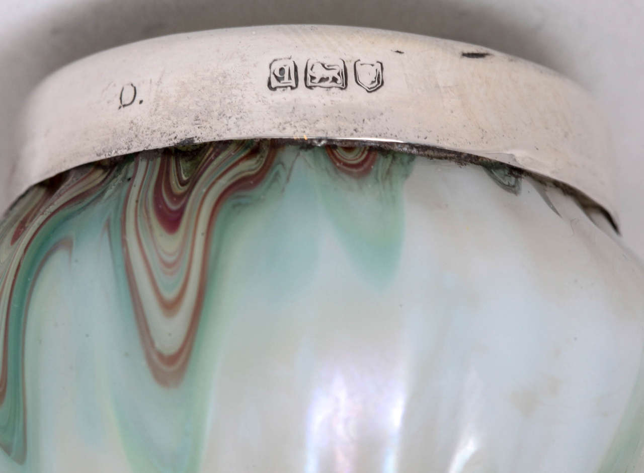 Edwardian Sterling Silver Mounted Iridescent Art Glass Vase 2