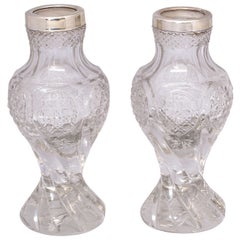 Victorian Pair of Sterling Silver-Mounted Cut Crystal Vases