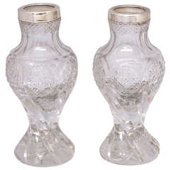 Victorian Pair of Sterling Silver-Mounted Cut Crystal Vases 12
