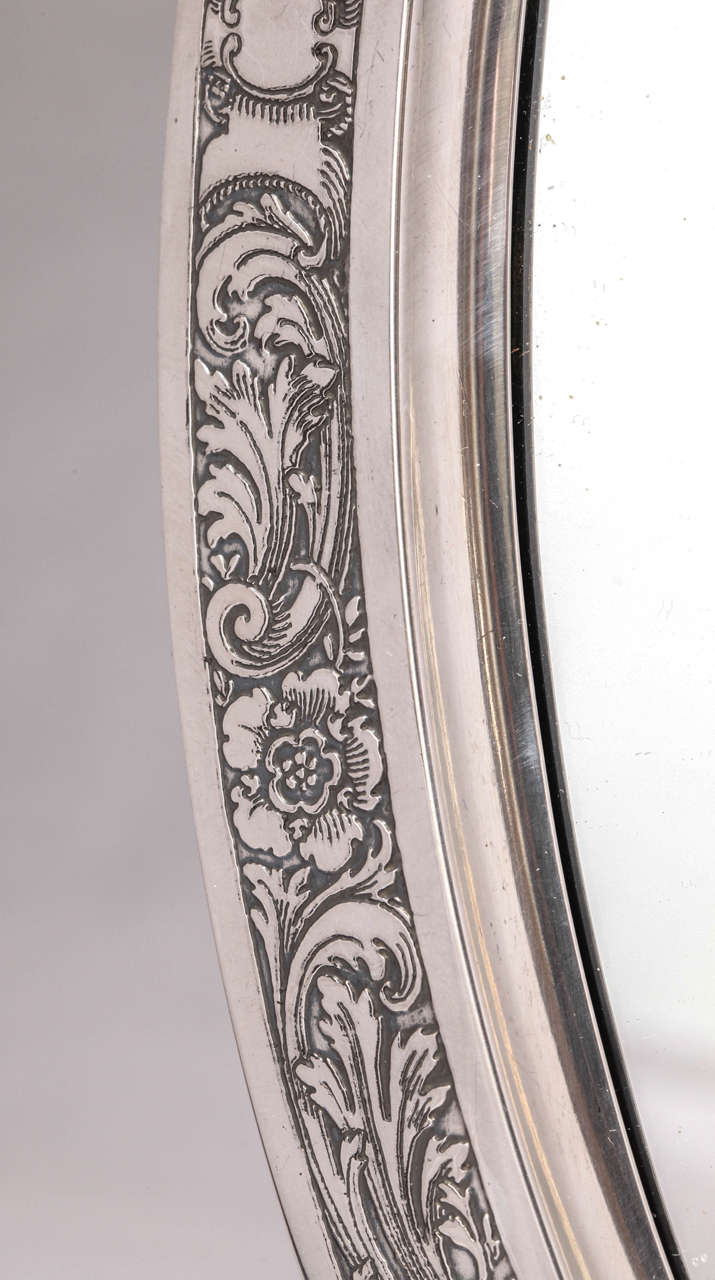 Large, Footed Art Nouveau, Etched Sterling Kerr Table Mirror In Excellent Condition In New York, NY