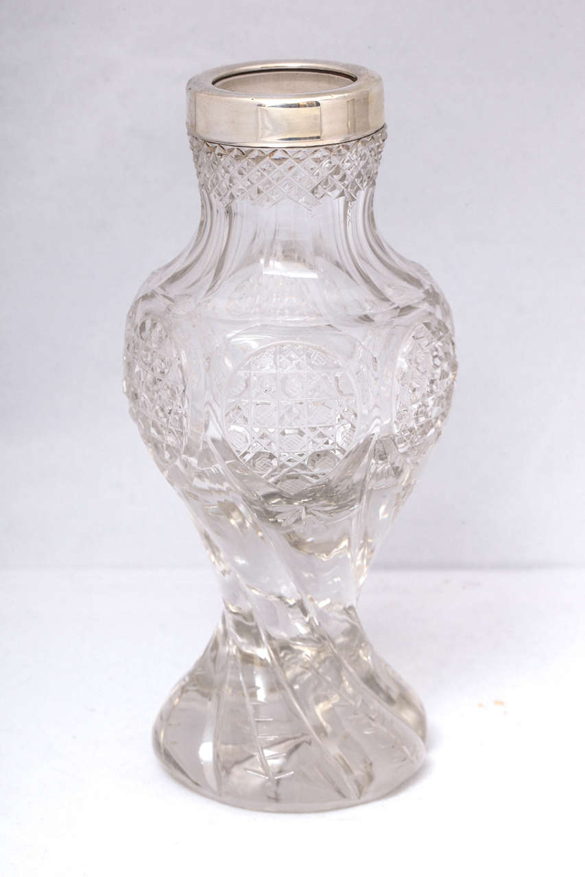 Victorian Pair of Sterling SilverMounted Cut Crystal Vases For Sale at