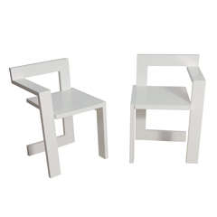 Pair of Unique White Lacquered Prototype Chairs