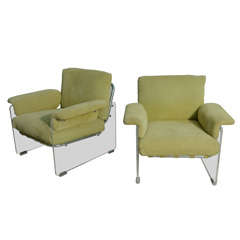 Pair of 1960s Lucite and Suede Lounge Chairs by Pace Collection