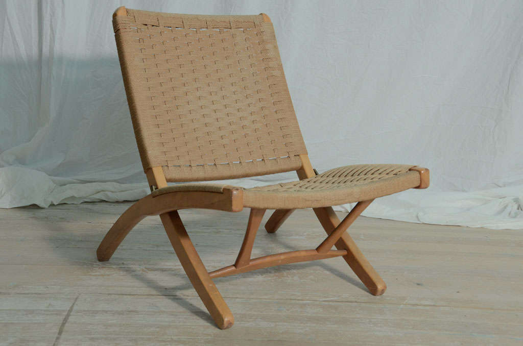 American Hans Wegner Style Woven Rope Folding Chair For Sale
