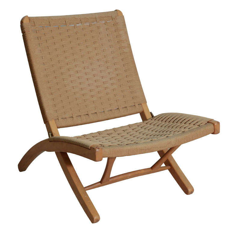 Hans Wegner Style Woven Rope Folding Chair For Sale