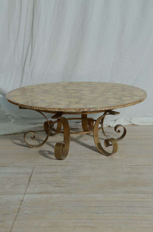 Beautiful Coffee Table with Distressed Gold Metal Base