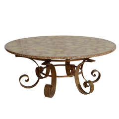 Beautiful Coffee Table with Distressed Gold Metal Base