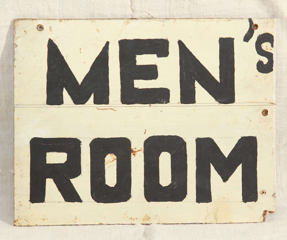 scruffy, hand painted men's room sign