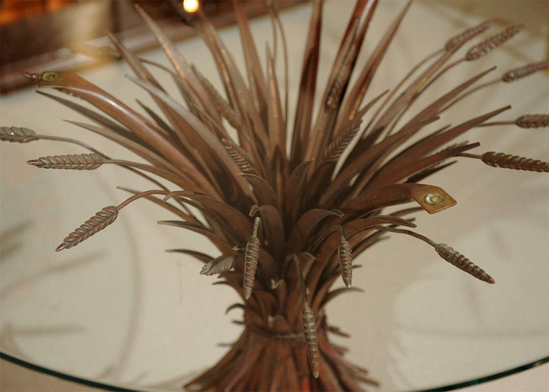 Elegant Glass Top Table with Wheat Sheaf -Motif In Excellent Condition In San Francisco, CA