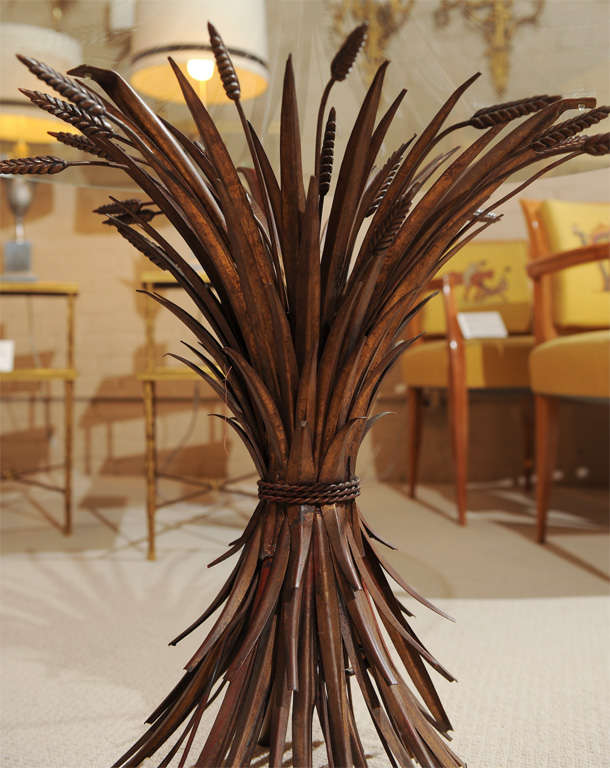 20th Century Elegant Glass Top Table with Wheat Sheaf -Motif