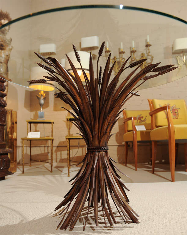 Elegant Glass Top Table with Wheat Sheaf -Motif 1