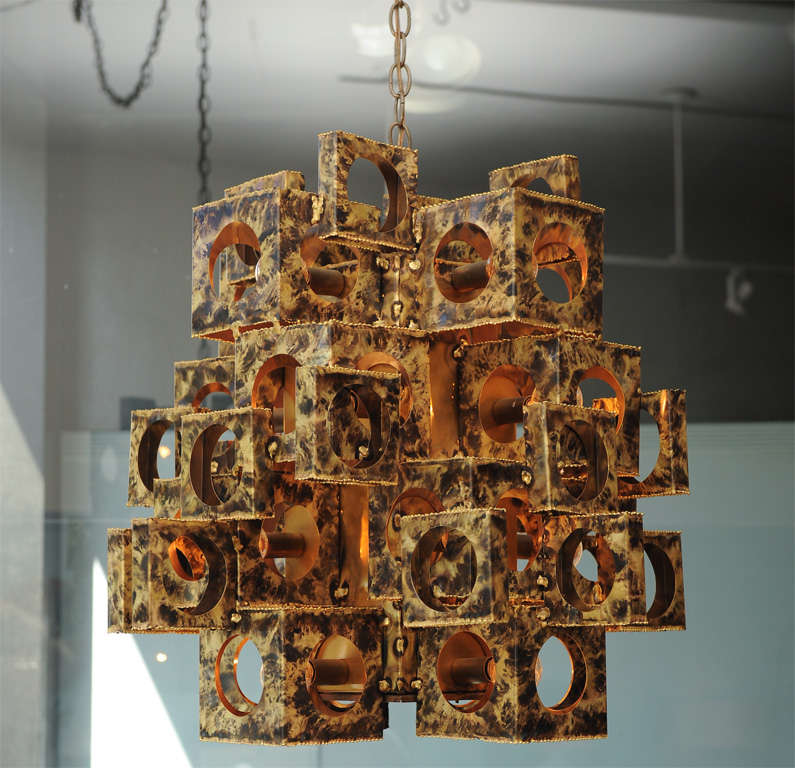 Brass Tom Greene Brutalist Chandelier