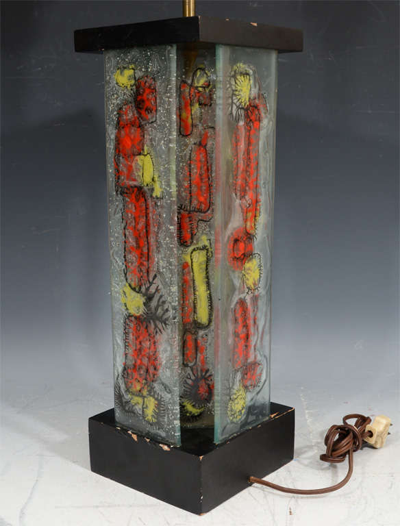 Mid-Century Modern Higgins Art Glass Panel Table Lamp For Sale 2