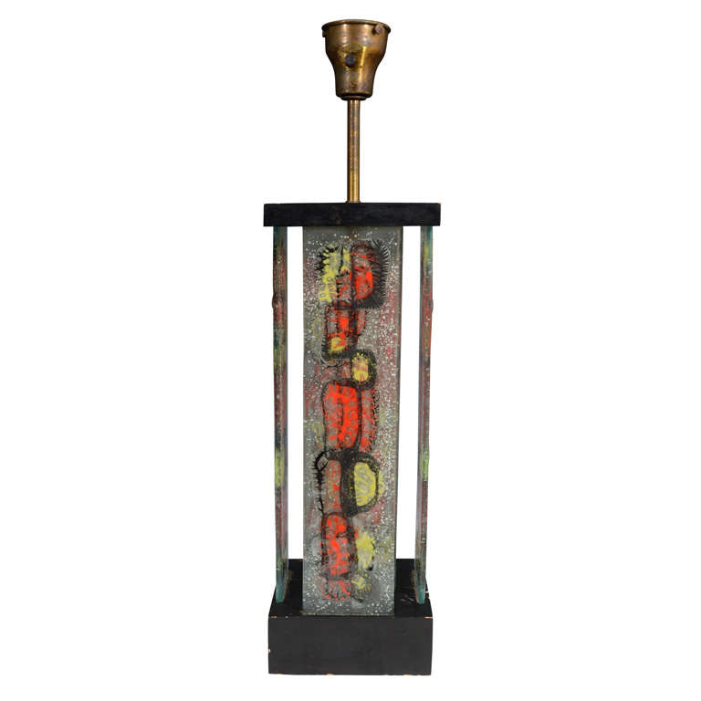 Mid-Century Modern Higgins Art Glass Panel Table Lamp For Sale