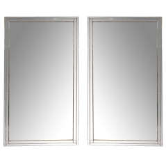 Pair of Large Vintage Wall Mirrors with Mirrored Wood Frames
