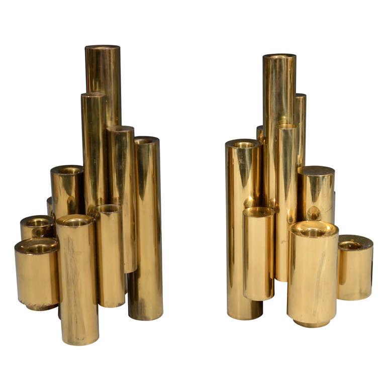 Pair of Mid Century Sculptural Brass Candle Holders by Gio Ponti