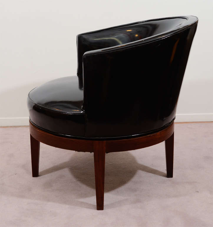 PVC Mid Century Black Vinyl Swivel Tub Chairs after James Mont