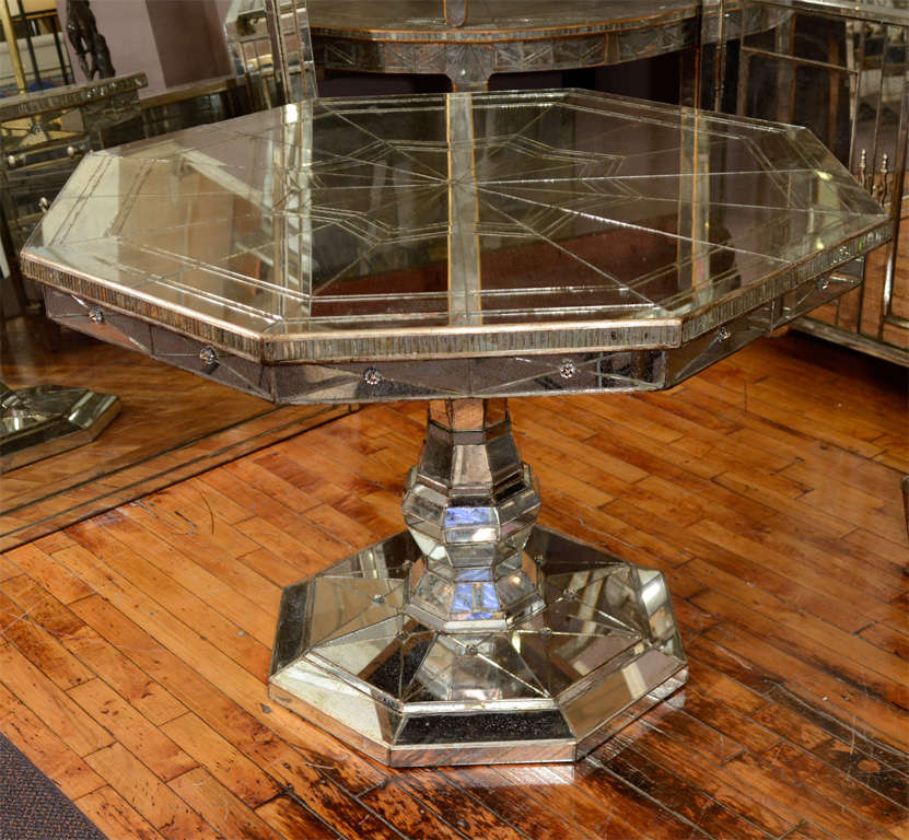 Vintage Mirrored Octagonal Dining Table, Mirrored Pedestal Table
