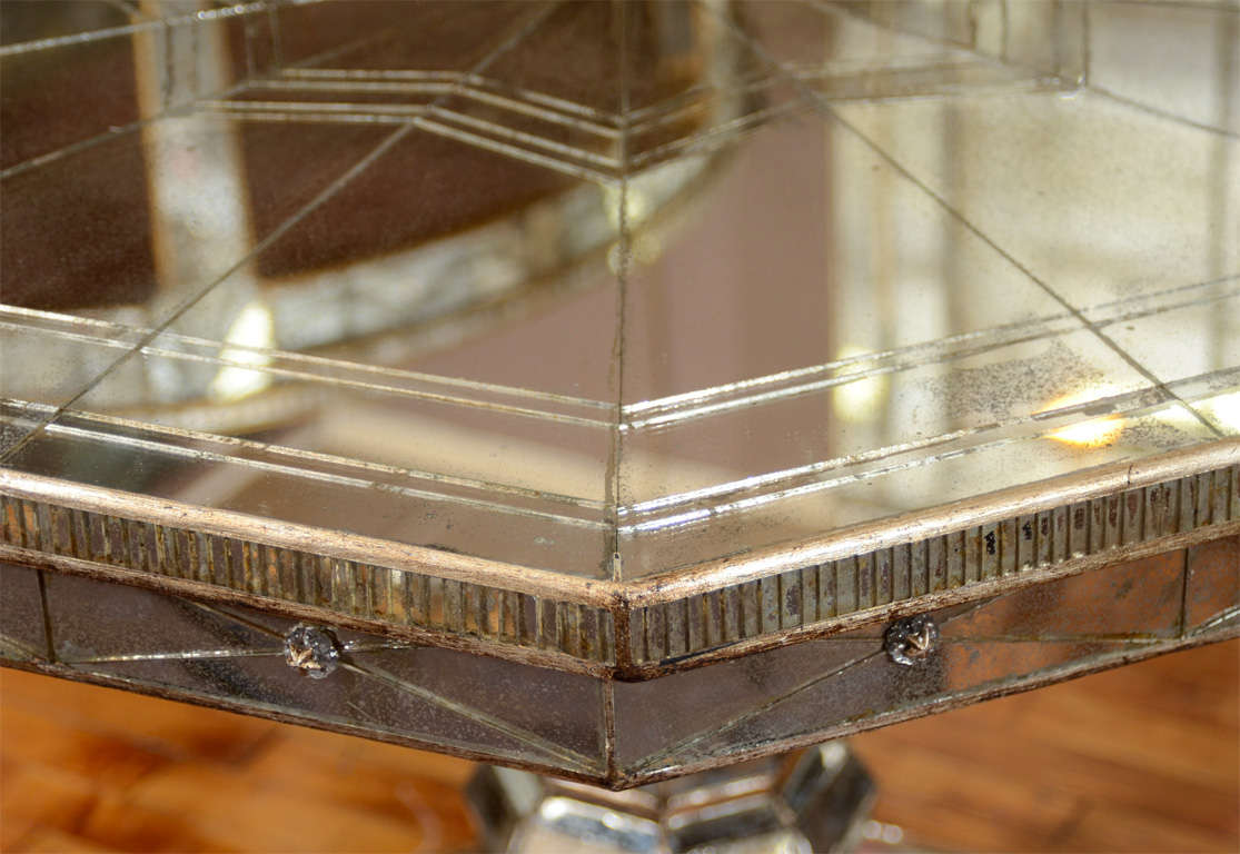 American Vintage Mirrored Octagonal Dining Table with Pedestal Base