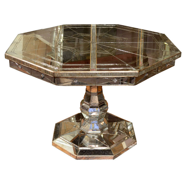Vintage Mirrored Octagonal Dining Table with Pedestal Base