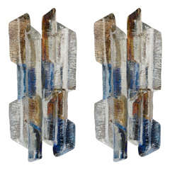 A Pair of Mid Century "Ice" Textured Glass Sconces by Kalmar
