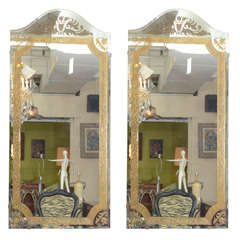 A Pair of Mid Century Italian Mirrors with Gold Leaf Detailing