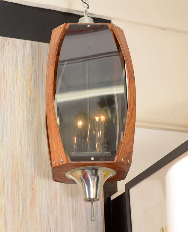 Mid Century Walnut and Smoked Acrylic Lantern In Good Condition For Sale In New York, NY