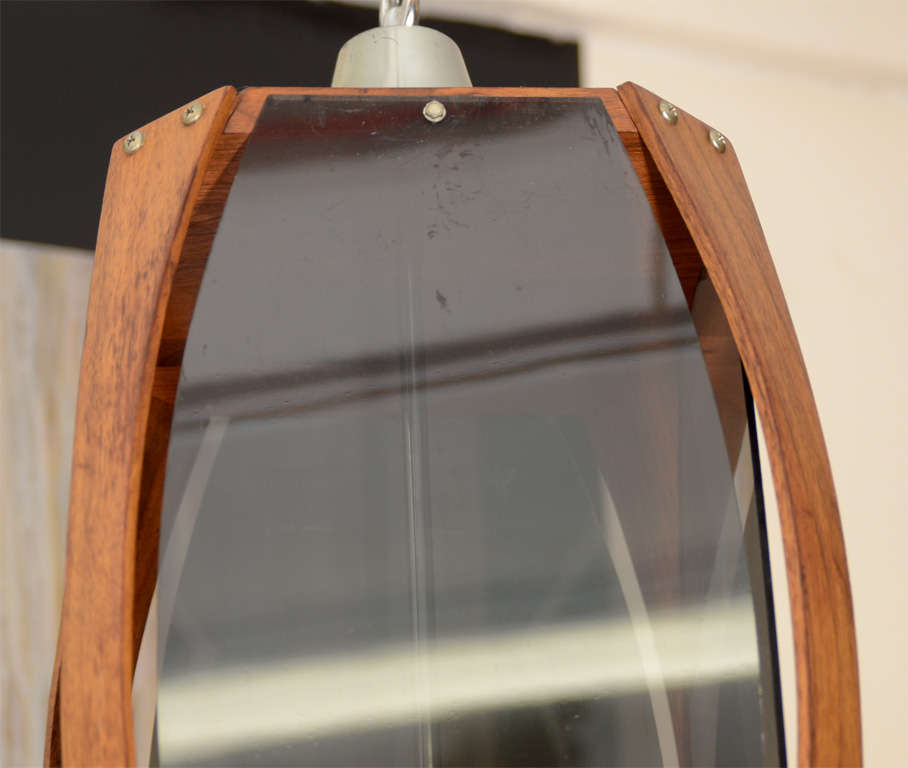 Chrome Mid Century Walnut and Smoked Acrylic Lantern For Sale