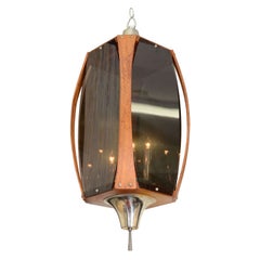 Vintage Mid Century Walnut and Smoked Acrylic Lantern