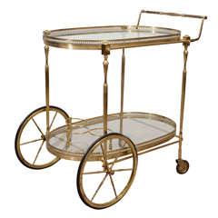 Mid Century Brass and Glass Two-Tier Bar Cart