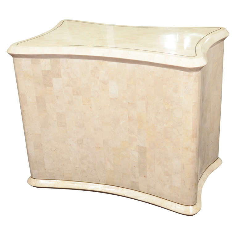 Great Shape Tessellated Coral Console with Brass Inlay For Sale