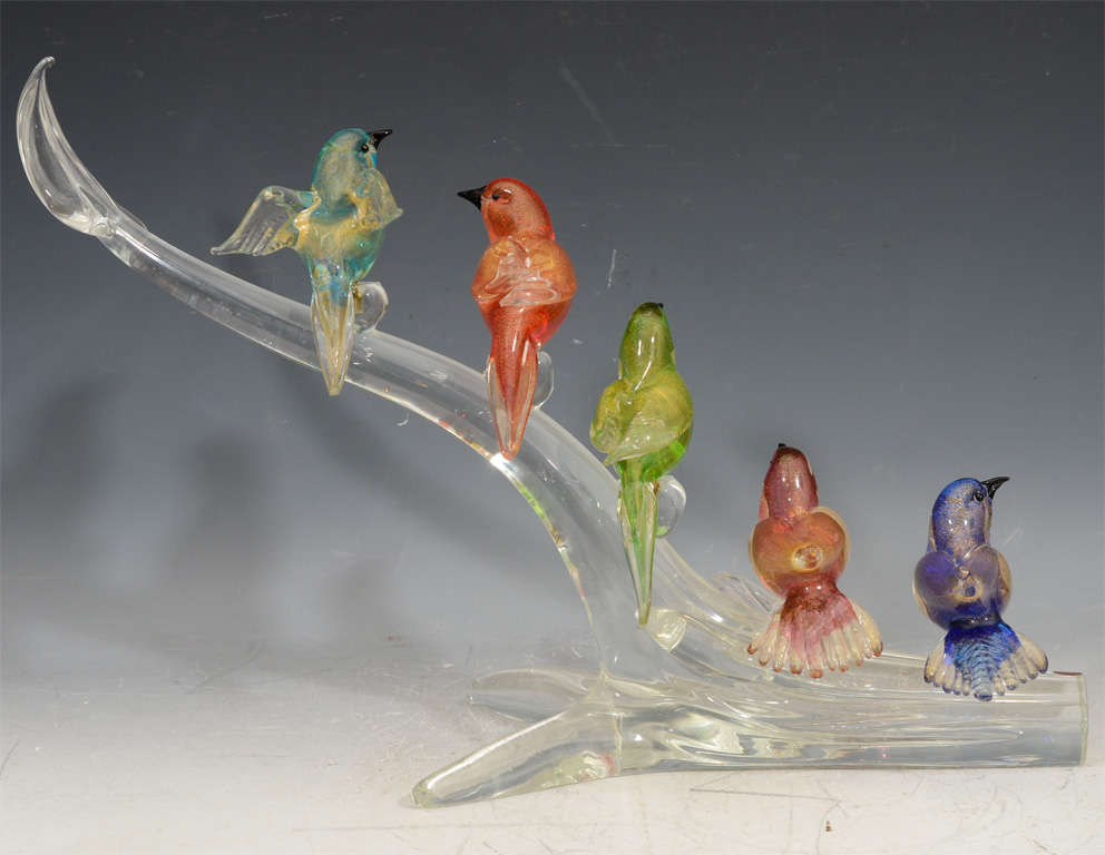 Mid Century Murano Glass Birds on a Branch Sculpture In Good Condition In Astoria, NY