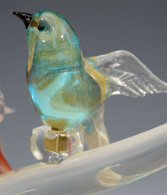 Mid Century Murano Glass Birds on a Branch Sculpture 2