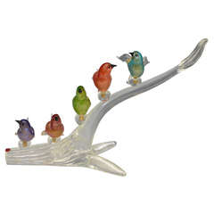Mid Century Murano Glass Birds on a Branch Sculpture