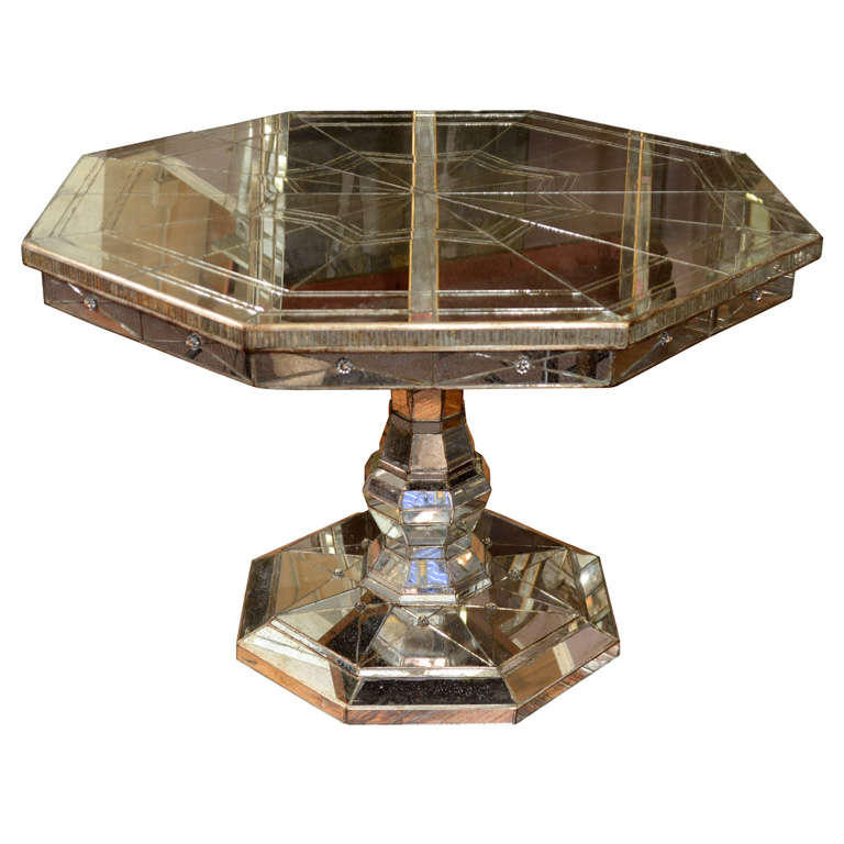 Vintage Mirrored Octagonal Dining Table with Pedestal Base at 1stDibs antique mirrored dining