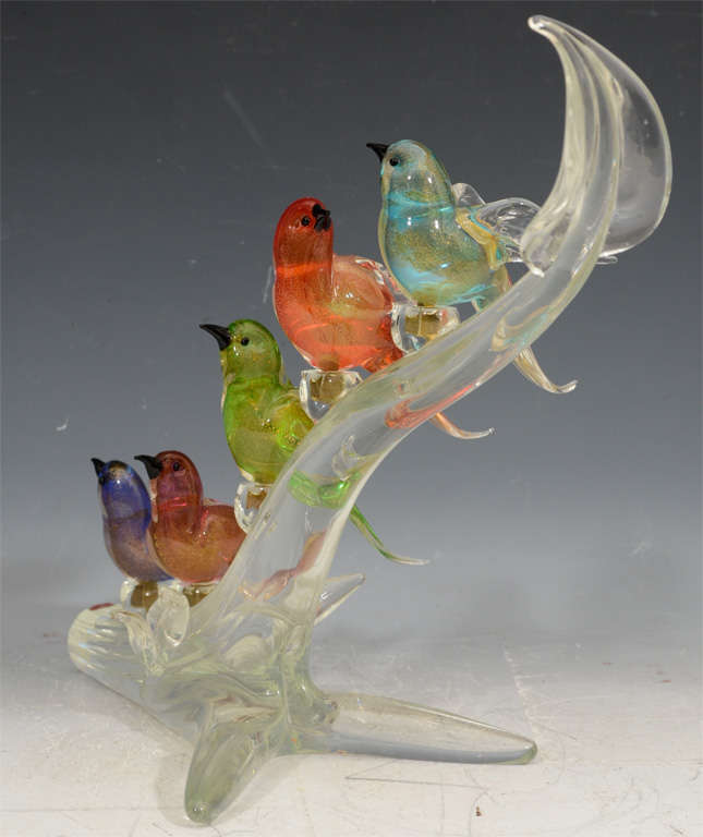 Mid Century Murano Glass Birds on a Branch Sculpture at 1stDibs murano birds on a branch