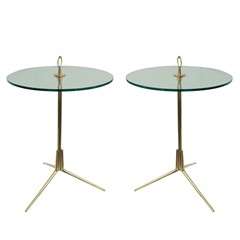 Pair  Brass & Glass Round Tables