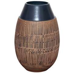 Large Vase With Deep Blue Glaze Signed By Gustavsberg, Swedish c.1950