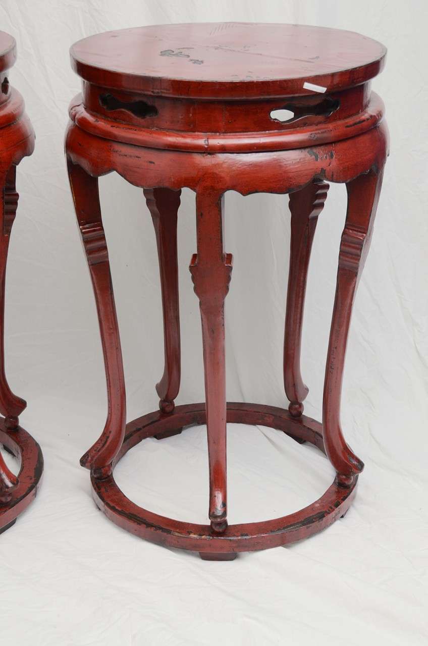 Ming Late 19thC. Q'ing Dynasty Red Lacquered Shanghai Palace Jar Pedestal  For Sale