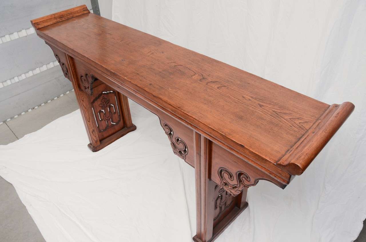 Early 19thC. Q'ing Dynasty French Polished Jumu Wood Scrolled Top Altar Table 1