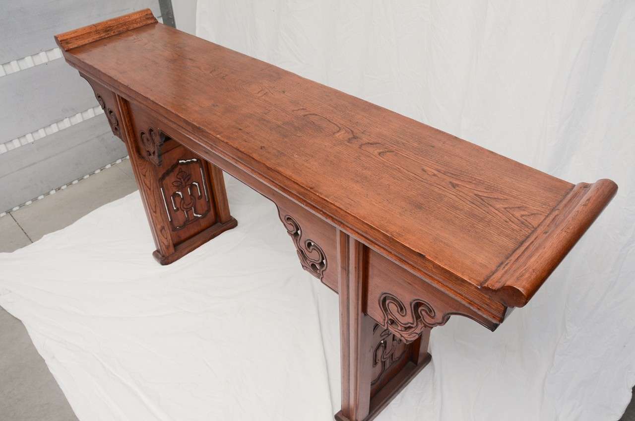 Early 19thC. Q'ing Dynasty French Polished Jumu Wood Scrolled Top Altar Table 2