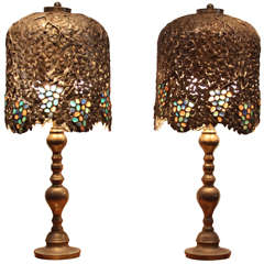 Pair of Vineyard-Motif Table Lamps