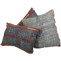 group of 3 vintage batik pillows