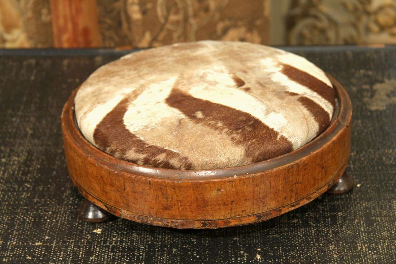 Small Wood and Zebra Footstool