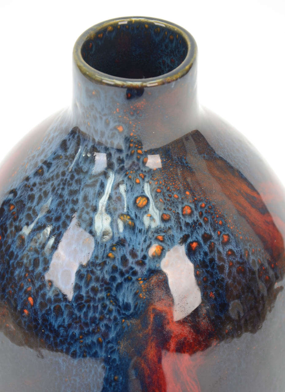 British 43cm Doulton Veined Flambe Ceramic Vase !930's For Sale