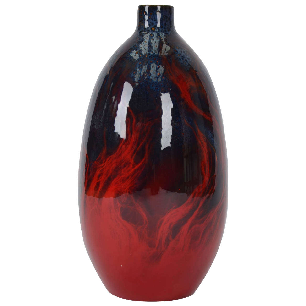 43cm Doulton Veined Flambe Ceramic Vase !930's For Sale