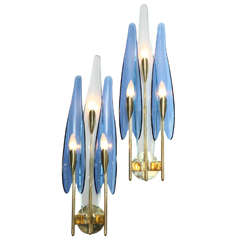 Rare Pair of Three-Light Dahlia Sconces by Max Ingrand for Fontana Arte