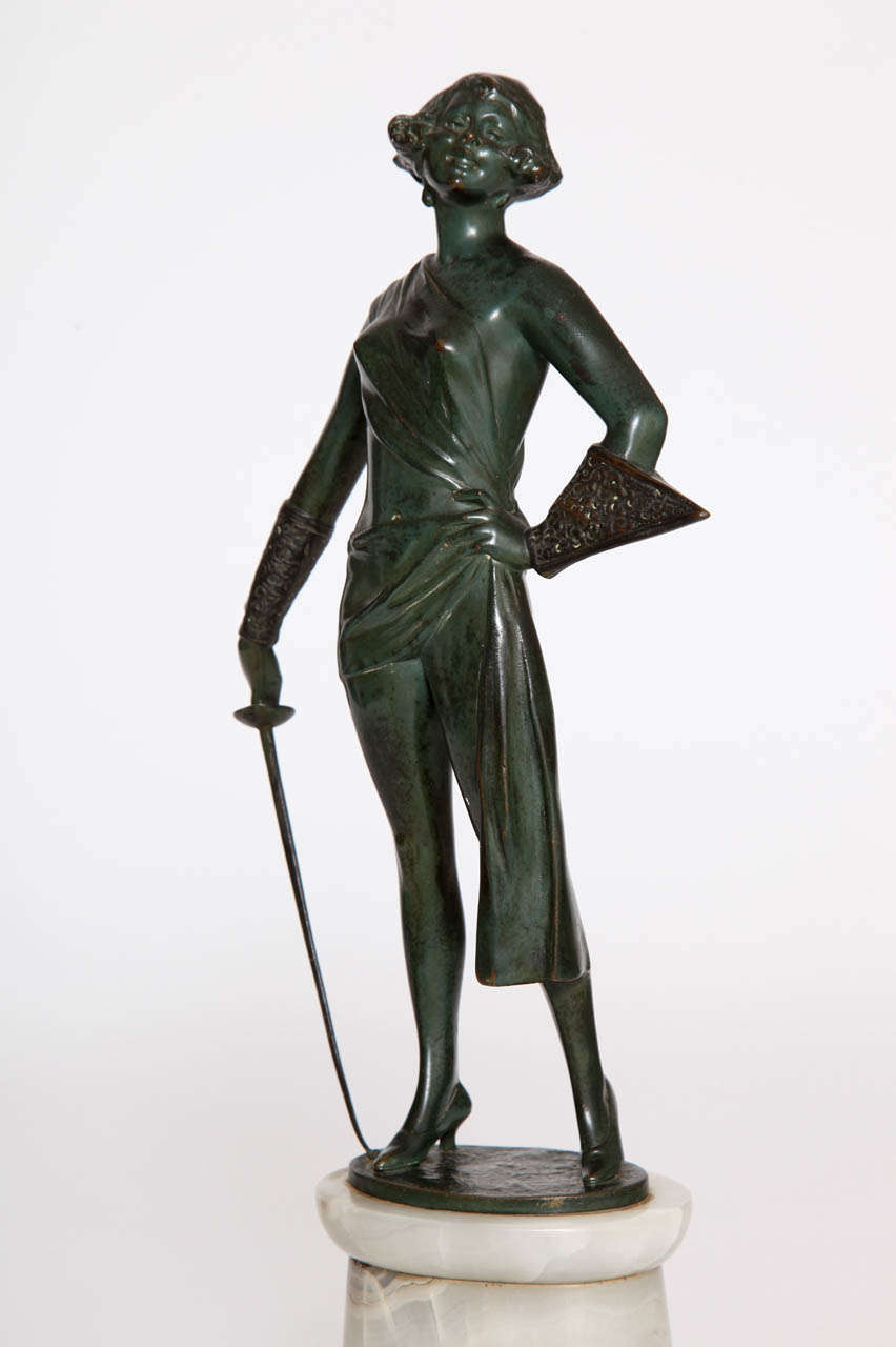 Austrian Art Deco Bronze and Onyx Sculpture by Bruno Zach, Austria, circa 1925 For Sale