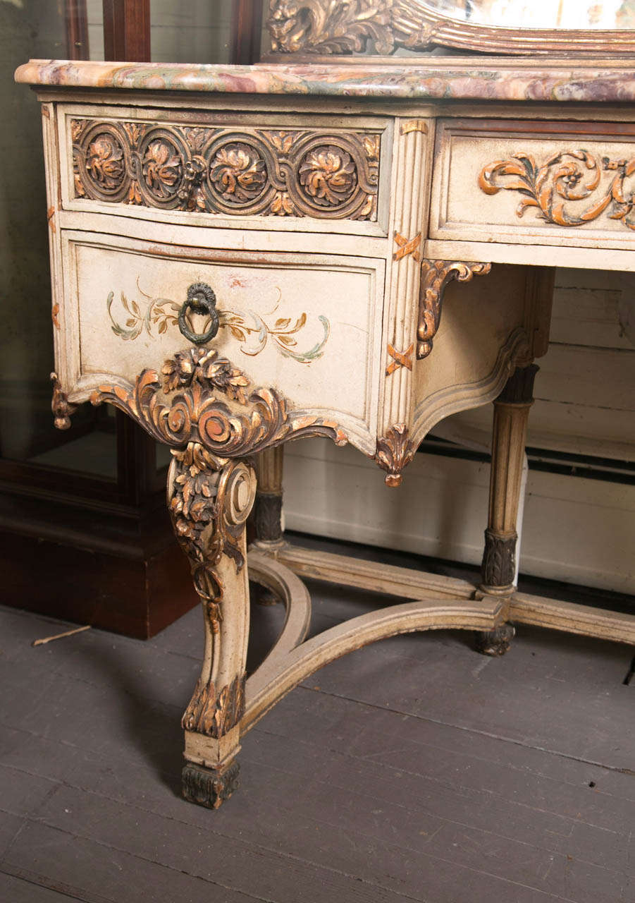Rococo Painted Marble Top Dressing Table and Mirror